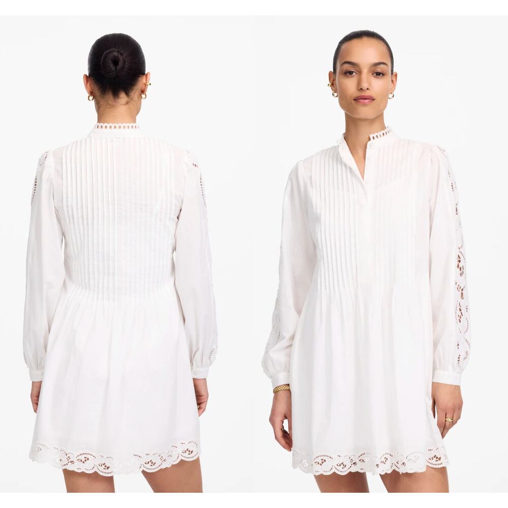 Madewell | NWT Pintucked Eyelet Mini Dress in White | Sz XXS